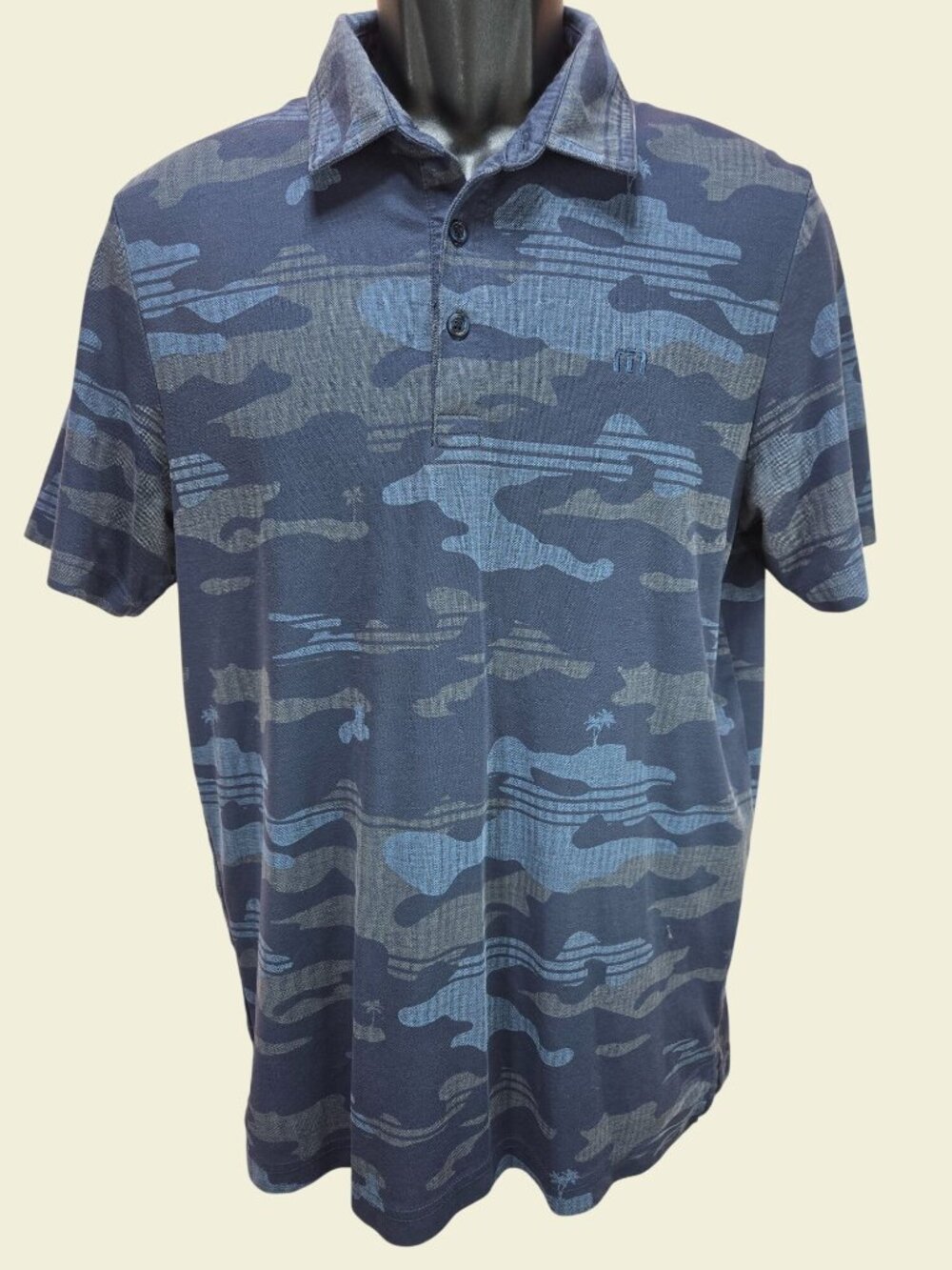 Travis Mathew Mens Navy Camo Polo Size Medium